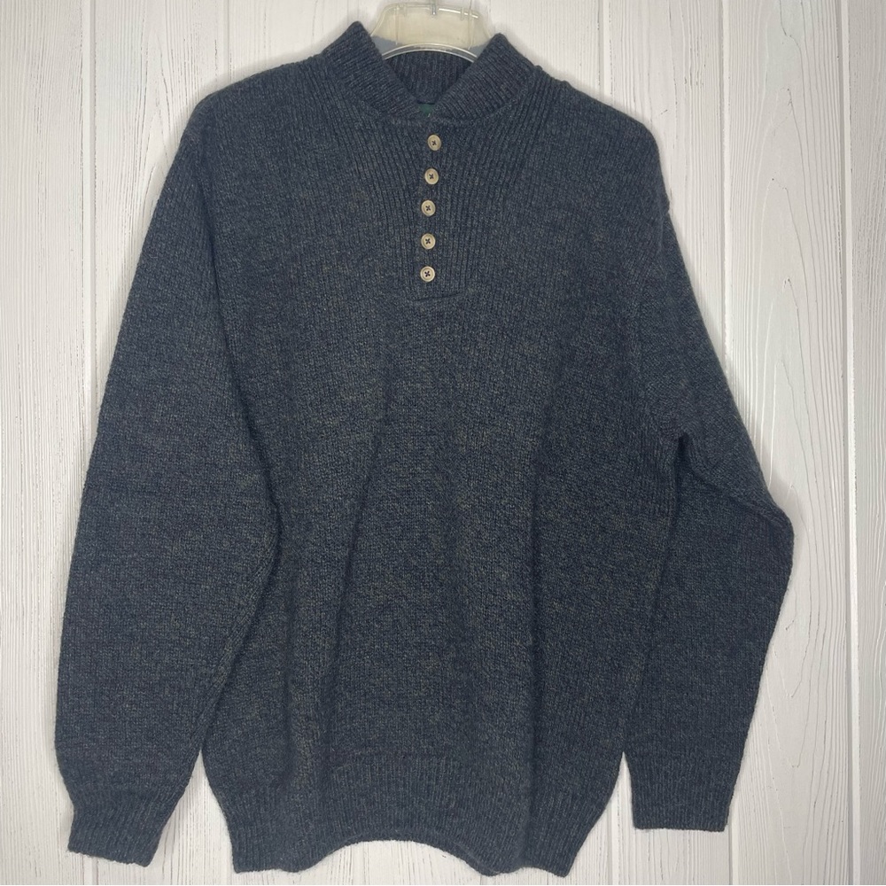 Gander Mountain Wool Blend Sweater XL Tall Charcoal Gray 5 Button Henley